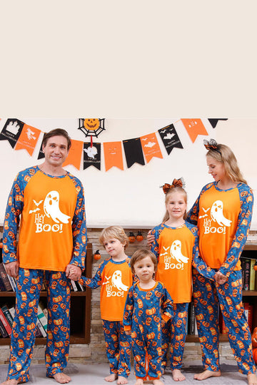 Pijama familiar de Halloween con estampado de calabaza naranja (mangas largas)